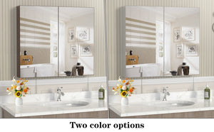 English Elm 32'' Aluminum Medicine Cabinet Wall Mount Bathroom Mirror with Adjustable Shelves Silver W708P379207