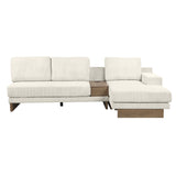 English Elm 114" L-Shaped Sofa Sectional Sofa With Two Usb Ports and Two Power Sockets, A Storage Drawer and A Reversible Chaise Lounge For Living Room, Beige