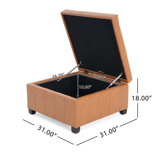 English Elm Christopher Knight Home® - ISABELLA Tufted Waffle Stitch Storage Ottoman, PU Light Brown Upholstered, Contemporary 31”x31”x18” N757P254449O