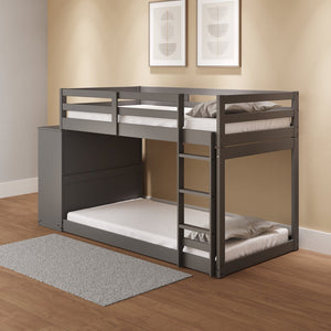 English Elm Gaston Gray Twin/Twin Bunk Bed with 4 Drawers & 3 Compartments, Slats, Fixed Ladder, 34" Clearance B2726S00490