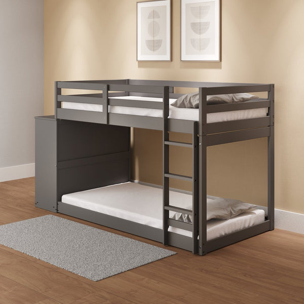 English Elm Gaston Gray Twin/Twin Bunk Bed with 4 Drawers & 3 Compartments, Slats, Fixed Ladder, 34" Clearance B2726S00490