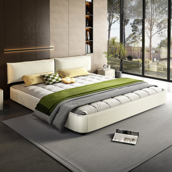 English Elm King Size Cloud Bed Frame - Luxurious Chenille Upholstered Design With Movable Padded Headboard, Beige W1885S00238