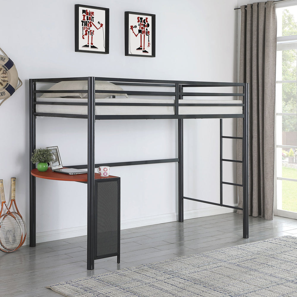 English Elm Blair Gunmetal Twin Workstation Loft Bed with Built-In Desk Space Saving Metal Frame for Apartments B062P340739