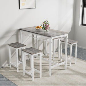 English Elm 5-piece Oak White 5PC Modern Bar Table Set with 4 Stools, Metal Frame & MDF, 47.5"x23.7"x35.5" W578P310676