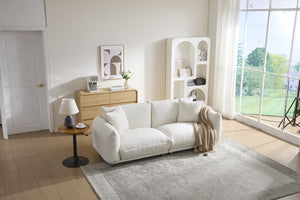 English Elm Cozy Three Seat Sofa Stain Resistant Fabric Hardwood Frame for Modern Living Rooms White W3226P371354
