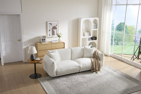 English Elm Cozy Three Seat Sofa Stain Resistant Fabric Hardwood Frame for Modern Living Rooms White W3226P371354