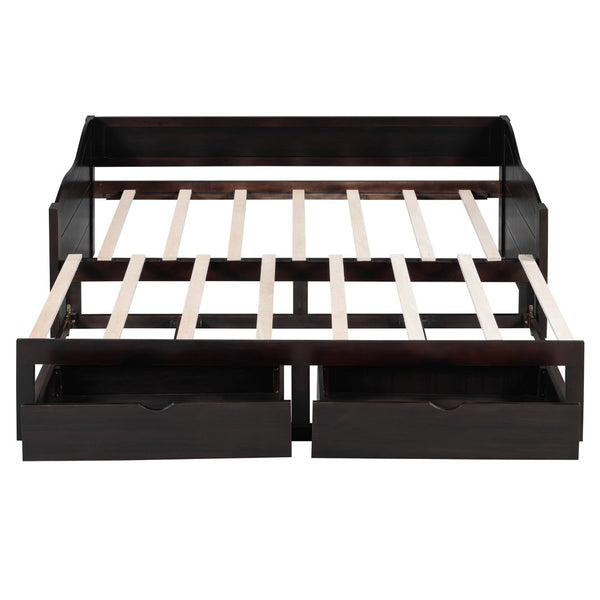 English Elm Wooden Twin Daybed with Pull Out Trundle and Dual Storage Drawers for Guest Rooms Espresso LP000519AAP-1