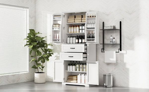 English Elm [video] Floor to Ceiling Matte Storage Cabinet with Drawers Shelves and Adjustable Interior White N759P407762K