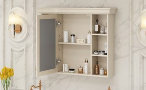 English Elm 35'' Blue Wall Mounted Medicine Cabinet with Mirror Door, MDF Storage, Adjustable Shelves & Towel Rod WF323692AAY