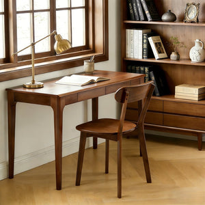 English Elm Solid Natural Wood Mid-century Dining Chairs Curved Back Upholstered Seat Set of 2 W3204P429361
