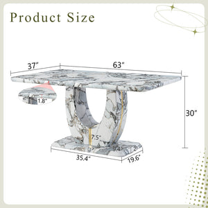 English Elm Modern Mdf Dining Table Seats Six with U-shaped Legs for Minimalist Interiors White W1151S04160