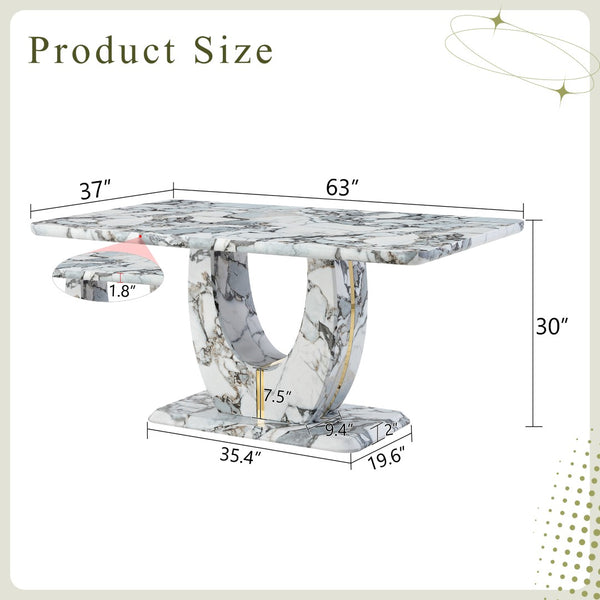 English Elm Modern Mdf Dining Table Seats Six with U-shaped Legs for Minimalist Interiors White W1151S04160