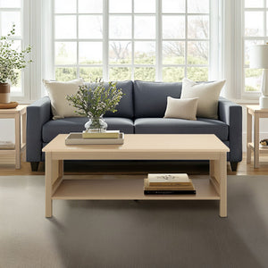 JLA Home 510 Design - 2-Tier Coastal Modern Coffee Table with Rattan Sides, Oak Finish, Open Shelf Storage & 75 lb Capacity FUR120-0054