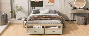 English Elm Queen Platform Bed with Six Storage Drawers Low Profile Frame for Modern Bedrooms Antique Natural N708P263022N-1