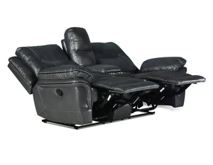 English Elm Steve Silver - Isabella Dark Gray Faux Leather Sofa & Loveseat Set with Manual Recline, Lift-Top Console Comfort B081S00170