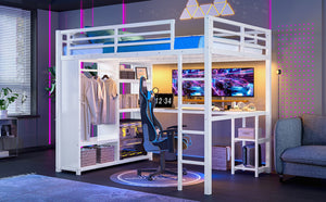 English Elm Metal Twin Xl Loft Bed with L Shaped Desk Wardrobe and Storage for Teens W1580S00401