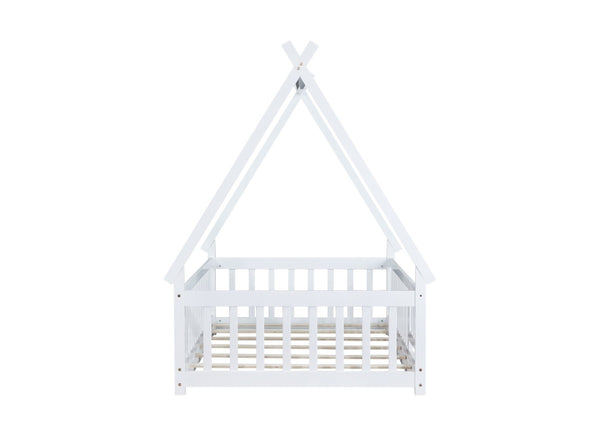 English Elm Twin Teepee Floor Bed With Guardrails - Whimsical White Design For Cozy Child'S Room Decor W504P345781-GIGA