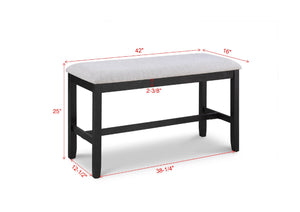 English Elm 1pc Counter Height Bench 42" Linen-Look Light Gray Upholstery Black Frame Stylish Dining Seat B011P257338