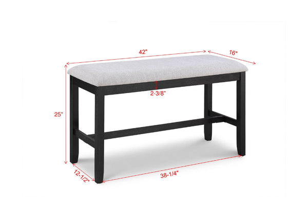 English Elm 1pc Counter Height Bench 42" Linen-Look Light Gray Upholstery Black Frame Stylish Dining Seat B011P257338