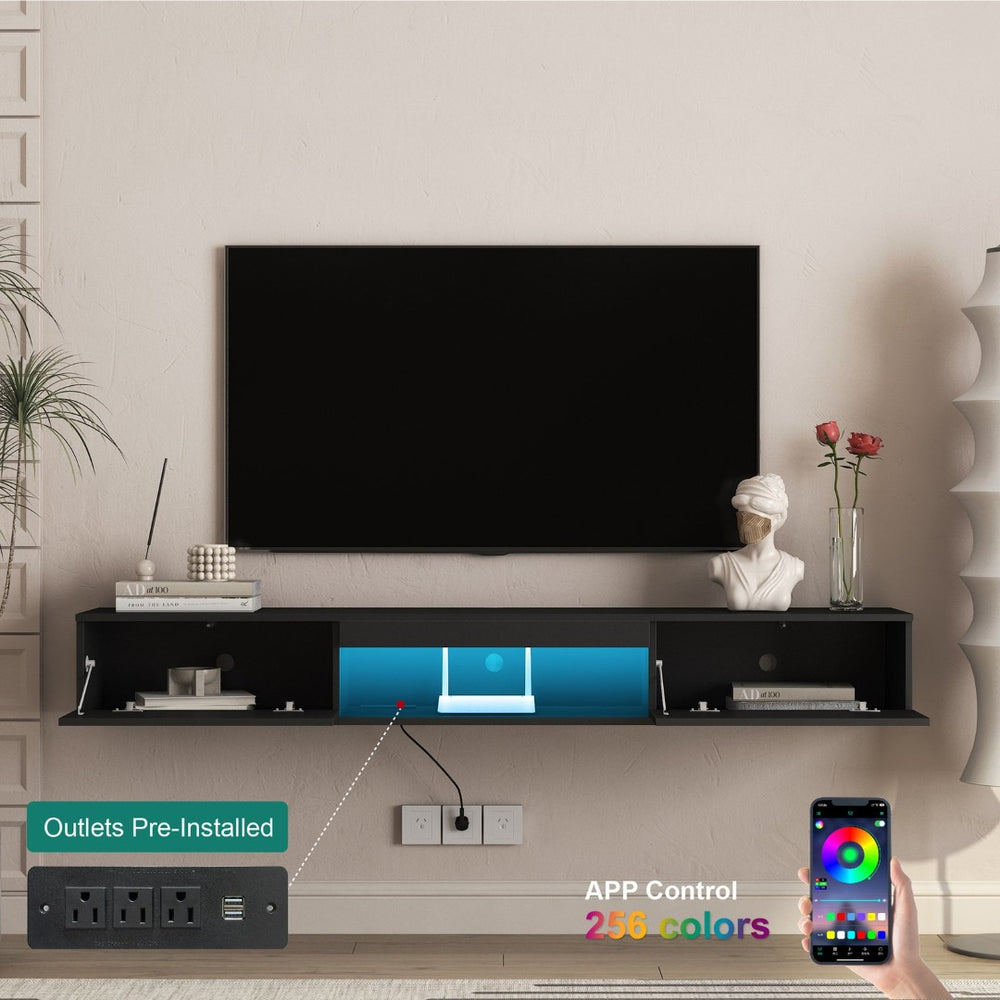 English Elm Floating Wall Mounted Tv Stand with Led Backlit Gloss Cabinet for Living Room W1321P300549