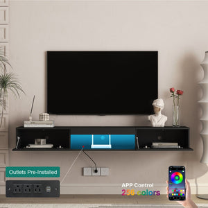 English Elm Floating Wall Mounted Tv Stand with Led Backlit Gloss Cabinet for Living Room W1321P300549