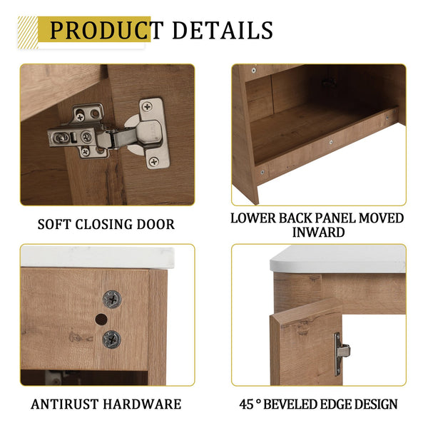 English Elm 30'' Wall-Mounted Bathroom Vanity With Ceramic Art Sink & Soft-Close Doors For Modern Style W999S00388