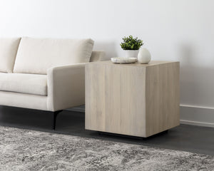 Sunpan Frezco Side Table - Modern Minimalist Design in Solid Mango Wood with Floating Plinth Base Light Oak