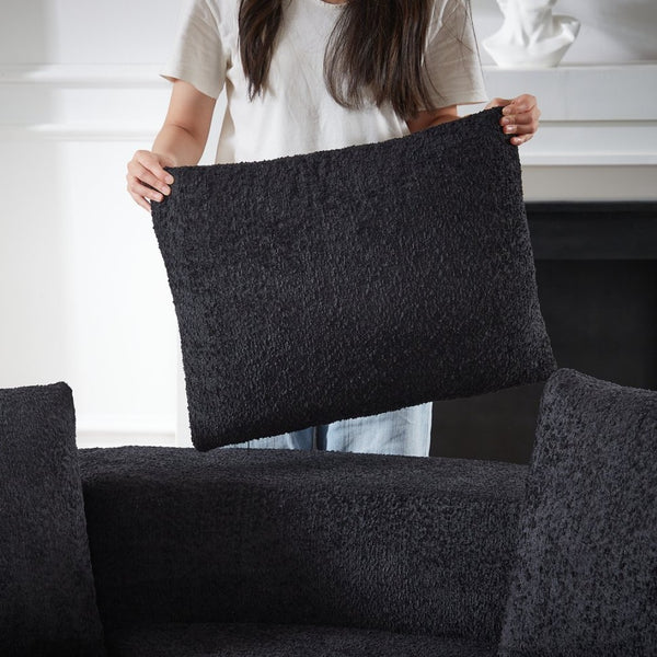 English Elm Modular Chenille Sectional Sofa with Curved Footstools and Cloud Foam Cushioning Black W3505S00057
