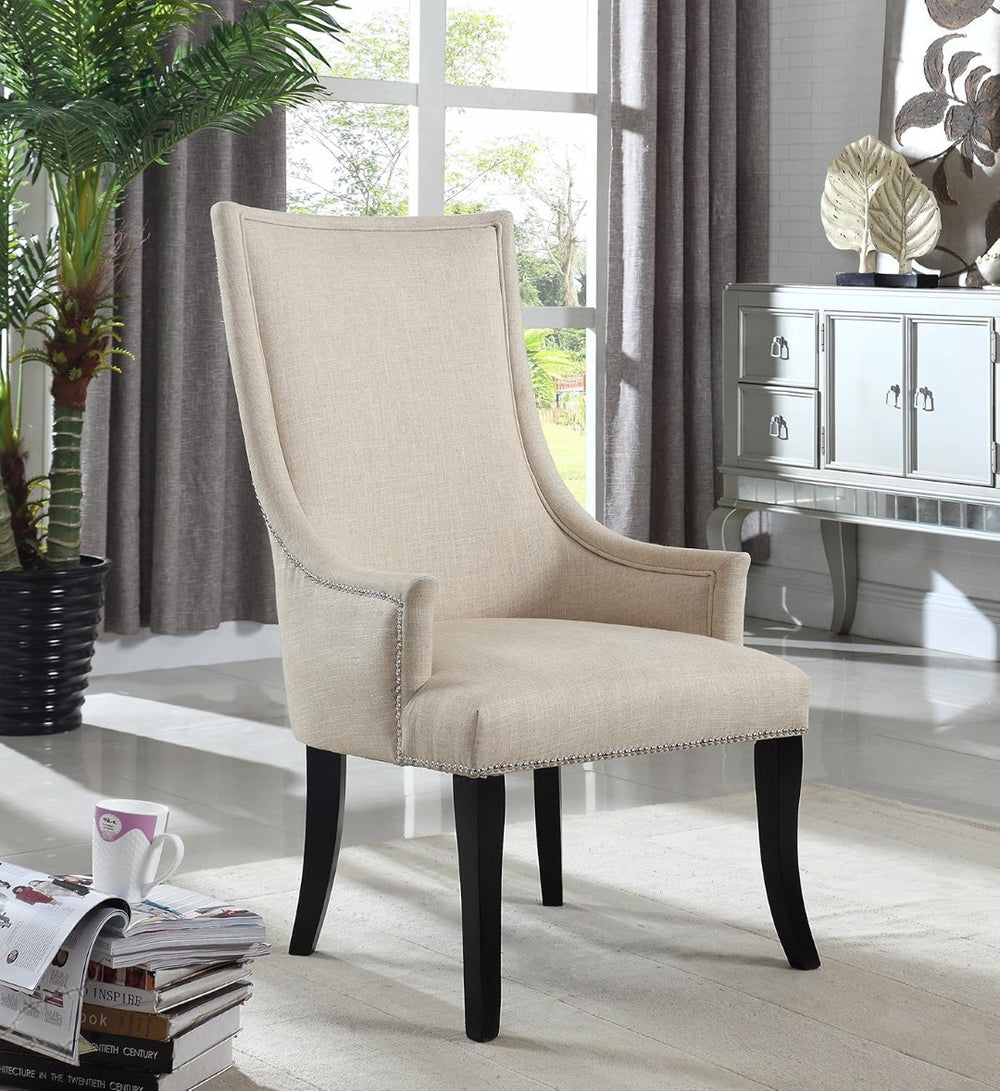 English Elm High Back Wingback Accent Chair Polyester Upholstery Nailhead Trim Tailored Living Room Seat Black+Natural B011P439042