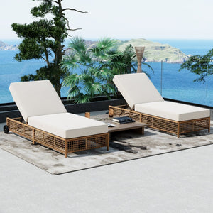 English Elm Trexm Outdoor Pe Rattan Chaise with Adjustable Backrest Cushion and Wheels for Poolside N715P207900A