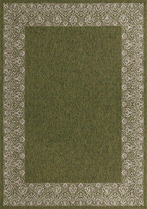 Unique Loom Outdoor Border Floral Border Machine Made Floral Rug Green, Ivory/Gray 10' 0" x 14' 1"