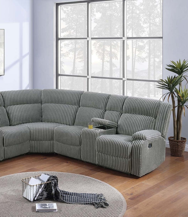 English Elm Sectional Plush Corduroy Reclining 3-Piece Sofa with Dual Consoles and Cup Holders, Seats Five Smoke 36 L x 26 W x 62 H B011S01736