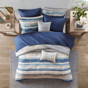 English Elm 8 Marina Seersucker Comforter & Quilt Set Full/Queen - Watercolor Stripe, Hypoallergenic, Layerable Blue 23.62 L x 18.9 W x 17.13 H B03597096