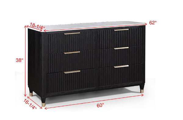 English Elm Modern Streamlined Chest with Engineered Stone Top and Brass Hardware — Ample Storage, Sleek Urban Style Black,White 62.25 L x 21.75 W x 38 H B2741P366725