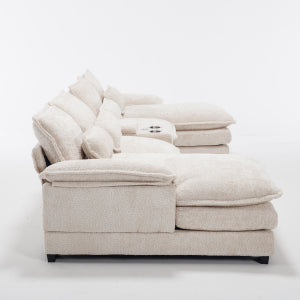 English Elm Modern U-Shaped Sectional Sofa With Chaise, Sleeper Feature, Usb Ports & Cupholders For Stylish Comfort W2100S00169