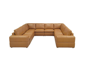 English Elm Premium Leather Match Sectional with Dual Recliners Wide Square Arms Living Room Ginger B2748S00154