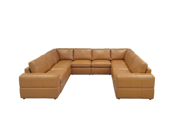 English Elm Premium Leather Match Sectional with Dual Recliners Wide Square Arms Living Room Ginger B2748S00154