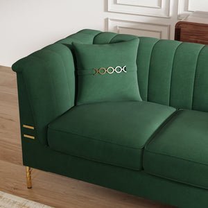 English Elm Fx-P82-Gr3 Modern Velvet Green Chesterfield 3-Seater Sofa With 2 Pillows - Stylish Comfort For Living Room W576S00219