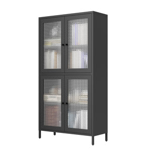 English Elm Classic Metal Storage Cabinet - Elegant Display Case With 4 Glass Doors & Adjustable Shelves For Home W2378P176270