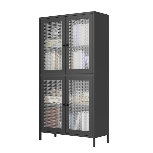 English Elm Classic Metal Storage Cabinet - Elegant Display Case With 4 Glass Doors & Adjustable Shelves For Home W2378P176270