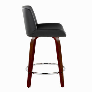 English Elm Fixed-height Swivel Counterstools Mid-century Mahogany Legs Chrome Footrest Set of 2 Black B202S01765