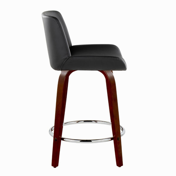 English Elm Fixed-height Swivel Counterstools Mid-century Mahogany Legs Chrome Footrest Set of 2 Black B202S01765