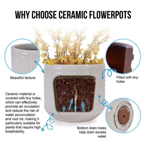 English Elm Ceramic Planter - Hand-Crafted Modern Flowerpot For Indoor & Outdoor Use In Elegant White Finish W3273P326369