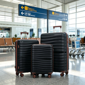 English Elm Premium Polypropylene Hard Shell Luggage Set Three Piece with Tsa Locks Spinner Wheels Black+Brown N726P460073B