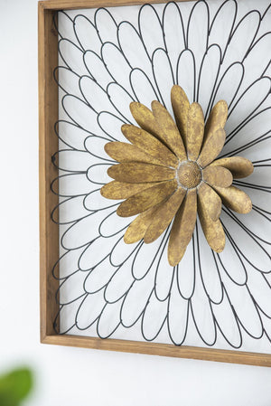 English Elm 30x2x30" Ashlyn Bloom Wall Decor - Natural Wood Frame Floral Art with Gold Center, Farmhouse Elegance W2078P313330