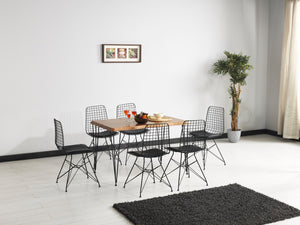 English Elm Zambak Solid Wood Dining Table for 4-6 in Oak — Elegant Grain, Durable Build, Minimalist Tapered Legs B029P210584