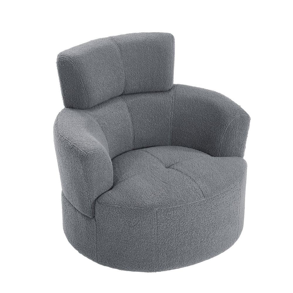 English Elm 360° Swivel Chair - Cozy Berber Fleece Barrel Accent Chair With Adjustable Headrest For Any Space N719P272676E