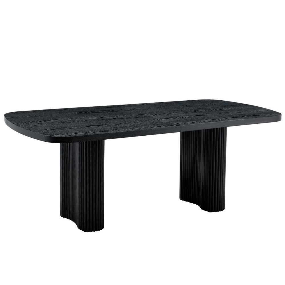 English Elm 78.7 Inch Black Mdf Dining Table Roman Column Legs Seats 8 Formal Room W1151S04595