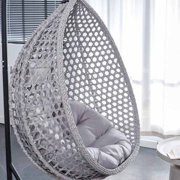 English Elm 76.8-inch Hand Woven Rattan Egg Swing Chair Indoor Outdoor with Cushion Lumbar Pillow Gray W1512P498595