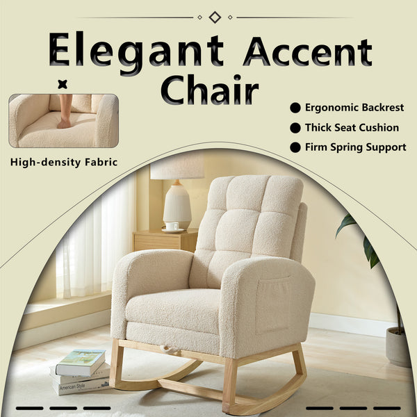 English Elm Modern Accent Rocking Chair With Adjustable Footrest, High Backrest & Side Pocket For Comfort W2725P254696